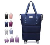 Genérico Klarson Expandable Bag with Wheels, Collapsible Luggage with Wheels, Three-Layer Expandable, Waterproof Lightweight Durable (One Size,Navy)