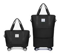 Genérico Klarson Expandable Bag with Wheels, Expandable Bag with Wheels, Collapsible Luggage with Without Handle (Black)