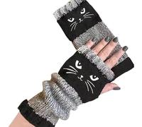 Genérico Knit Fingerless Gloves Winter | Cat Embroidery Outdoor Warming Supplies | Warm Open Finger Gloves | Pet Embroidery Knitted for Cat Lovers Women Girls Ladies Mothers Daily Commute Outdoor