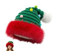 Genérico Knit Santa Hat - Plush Beanie | Thick Warm Ear Protection | Fits Head 22.05-22.83 Inch, Soft Polyester Fiber, Furry Trim Accent, For New Year Holiday Party Photo Booth Props