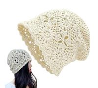 Genérico Knitted Cotton Hat, Summer Loose Beanie, Thin Cotton Hat, Crochet, Women's Toe Cap |Crochet Hats for Women Summer | Lightweight Floral Skull Cap, Elastic Lightweight Hollow Beanie Cap