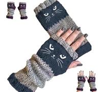 Genérico Knitted Fingerless Gloves Cat Embroidery Splicing Knitted Gloves Fashion Leaky Finger Casual Women's Glove (#7)