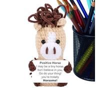 Genérico Knitted Horse Figurine, Desk Crochet Animal, 3.15x2.28 Inches Positive Message Toy with Handmade Build, Decorative Animal, Horse Ornament with Sturdy Design, Figurine for Home and Offices