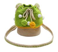 Generico Knitted Mushroom Shoulder Bag, Cute Sweet Style Drawstring Bucket Purse, Woven 17x15x14cm, Lightweight 120g, Fashionable Handbag For Daily Use, Casual Outings, Or, verde, riferimento