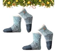 Genérico Knitted Ultra-Thick Slipper Home Socks, 2026 New Non-Slip Tri-color Knit Patchwork Non - Slip Warm Winter Socks, Soft (2Blue)
