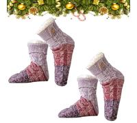 Genérico Knitted Ultra-Thick Slipper Home Socks, 2026 New Non-Slip Tri-color Knit Patchwork Non - Slip Warm Winter Socks, Soft (2Purple)