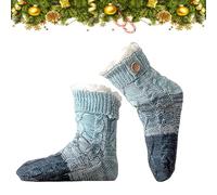 Genérico Knitted Ultra-Thick Slipper Home Socks, 2026 New Non-Slip Tri-color Knit Patchwork Non - Slip Warm Winter Socks, Soft (Blue)