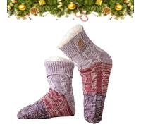 Genérico Knitted Ultra-Thick Slipper Home Socks, 2026 New Non-Slip Tri-color Knit Patchwork Non - Slip Warm Winter Socks, Soft (Purple)