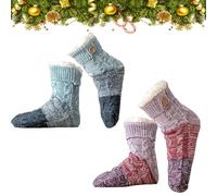 Genérico Knitted Ultra-Thick Slipper Home Socks, 2026 New Non-Slip Tri-color Knit Patchwork Non - Slip Warm Winter Socks, Soft (Purple+Blue)