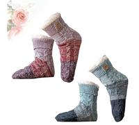 Genérico Knitted Ultra-Thick Slipper Home Socks, Cashmere Knitted Thick Fleece Lined Grippers Fuzzy Socks, Non-Slip Grips & Warm (Blue+Purple)