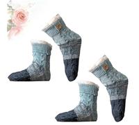 Genérico Knitted Ultra-Thick Slipper Home Socks, Cashmere Knitted Thick Fleece Lined Grippers Fuzzy Socks, Non-Slip Grips & Warm (Blue*2)