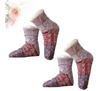 Genérico Knitted Ultra-Thick Slipper Home Socks, Cashmere Knitted Thick Fleece Lined Grippers Fuzzy Socks, Non-Slip Grips & Warm (Purple*2)