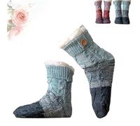 Genérico Knitted Ultra-Thick Slipper Home Socks, Cashmere Knitted Thick Fleece Lined Grippers Fuzzy Socks, Non-Slip Grips & Warm (Blue)