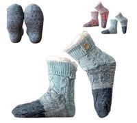Genérico Knitted Ultra-Thick Slipper Home Socks, Fluffy Winter Warm Cabin Cozy Fleece Socks, with Grips, Warm Comfort for Women (Blue)