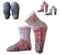 Genérico Knitted Ultra-Thick Slipper Home Socks, Fluffy Winter Warm Cabin Cozy Fleece Socks, with Grips, Warm Comfort for Women (Purple)