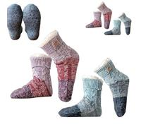 Genérico Knitted Ultra-Thick Slipper Home Socks, Fluffy Winter Warm Cabin Cozy Fleece Socks, with Grips, Warm Comfort for Women (Purple+blue)