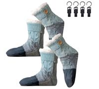 Genérico Knitted Ultra-Thick Slipper Home Socks, Tri-color Knit Patchwork Non-Slip Warm Winter Socks with Fleece Lined, for Winter (2pcs blue)