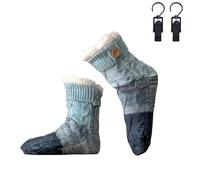 Genérico Knitted Ultra-Thick Slipper Home Socks, Tri-color Knit Patchwork Non-Slip Warm Winter Socks with Fleece Lined, for Winter (Blue)