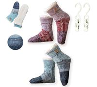 Genérico Knitted Ultra-Thick Slipper Home Socks, Tri-Color Ultra-Thick Socks, Cashmere Slipper Home Sockss Winter with Grips(Purple+Blue)