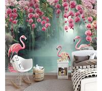 Genérico Konst fototapet Animal Flamenco Y Orquídea icke-vävd vardagsrum sovrum väggdekoration - 300 x 210 cm fototapet - vardagsrum soffa TV bakgrund väggdekor