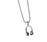 Genérico Kopfhörer Anhänger Halskette - Edelstahl 60cm | Kopfhörer-Halskette Für Herren Mit Hip Hop Punk Stil Pulloverkette Musik Schmuck Für Alltag Party Festival Geburtstag Modeaccessoire