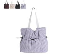 Genérico Korean Style Plaid Casual Shoulder Bag - Adjustable Crossbody Bag with Lightweight Quilted Cotton, Daily Purse for Women (Purple)