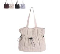 Genérico Korean Style Plaid Casual Shoulder Bag - Adjustable Crossbody Bag with Lightweight Quilted Cotton, Daily Purse for Women (Beige)