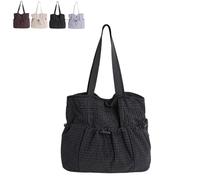 Genérico Korean Style Plaid Casual Shoulder Bag - Adjustable Crossbody Bag with Lightweight Quilted Cotton, Daily Purse for Women (Black)