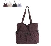 Genérico Korean Style Plaid Casual Shoulder Bag - Adjustable Crossbody Bag with Lightweight Quilted Cotton, Daily Purse for Women (Coffee)