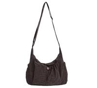 Genérico Korean Style Plaid Casual Shoulder Bag Cotton Quilted Fabric, Lightweight Checkered Crossbody Bag with Adjustable Strap,Korean Style Plaid Crossbody Bags (Brown)