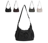 Genérico Korean Style Plaid Casual Shoulder Bag,Lightweight Checkered Crossbody Bag Large Capacity Plaid Tote with Adjustable Strap (Black,12.99 x 4.33 x 9.05 in)