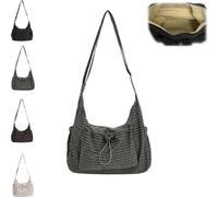 Genérico Korean Style Plaid Casual Shoulder Bag,Women’s Korean-Style Plaid Nylon Shoulder Bag,Large Capacity Stylish Plaid Tote Bag,Cotton Quilted Fabric with Adjustable Strap (Green,One-size)