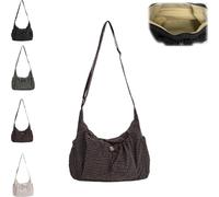 Genérico Korean Style Plaid Casual Shoulder Bag,Women’s Korean-Style Plaid Nylon Shoulder Bag,Large Capacity Stylish Plaid Tote Bag,Cotton Quilted Fabric with Adjustable Strap (Brown,One-size)