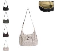 Genérico Korean Style Plaid Casual Shoulder Bag,Women’s Korean-Style Plaid Nylon Shoulder Bag,Large Capacity Stylish Plaid Tote Bag,Cotton Quilted Fabric with Adjustable Strap (White,One-size)