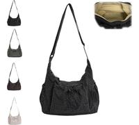 Genérico Korean Style Plaid Casual Shoulder Bag,Women’s Korean-Style Plaid Nylon Shoulder Bag,Large Capacity Stylish Plaid Tote Bag,Cotton Quilted Fabric with Adjustable Strap (Black,One-size)