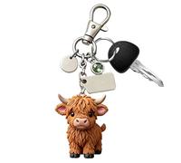 Genérico Kuh Schlüsselanhänger - 5cm 3D Harz Anhänger | Harz & Papier Süße Hochlandrind Figur, Kawaii Schlüsselring Mit Karte Für Kinder Schultasche Rucksack Handtasche Und Auto, Geschenk Für Kinder