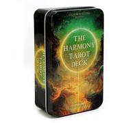 Genérico La baraja del Tarot Harmony | 78 Cartas | Película Dorada sobre núcleo Azul | 10,2x6cm | Caja de Metal Negra Lectura intuitiva y autodescubrimiento
