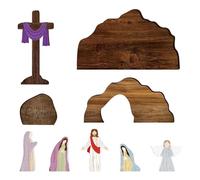Genérico La Guardería De La Natividad De Madera - Decoración Religiosa Rústica ,Un Pequeño Conjunto De Belén De Navidad | Para El Hogar Iglesia Pascua Interior