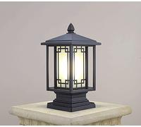 Genérico La tapa del poste al aire libre enciende la iluminación de la columna del final negro mate con la lámpara de calle de la sombra de cristal rayada(A,Height:14.6inch/37cm)