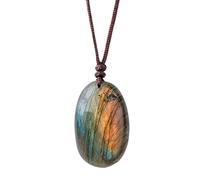 Genérico Labradorite Pendant, Necklace, Healing Crystal Jewelry, Natural Iridescent Gem, Adjustable Cord Included, for Women Men, 30-40mm/1.18-1.57 inches, Random, 1 Piece