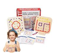 Genérico Lacing Threading Toy, Wooden Motor Set, Fine Skill Builder, Sturdy Safe Material, Compact Travel Design, Perfect for Preschoolers Ages 3+, Road Trips, Plane Rides, 6.3x5.51x1.38 Inches