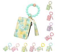 Genérico Ladies' Boho Style Wristlet Wallet Keychain with Beaded Tassel Decoration ID Bag Floral Print, Lightweight Feel Compact Size Soft Texture Pouch (Pineapple-B)