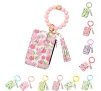 Genérico Ladies' Boho Style Wristlet Wallet Keychain with Beaded Tassel Decoration ID Bag Floral Print, Lightweight Feel Compact Size Soft Texture Pouch (Peach-B)