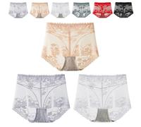 Genérico Ladies Silk Lace Handmade Pantie 3-Pcs, Hollow Embroidery Sexy Lacy Panties High Waist Seamless Hip-Lifting Underwear (3PCS-A,XL)