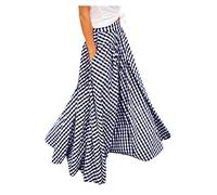 Genérico Ladies Skirts In Clearance Falda Asimetrica Falda De Mujer con Estampado A Cuadros-Dobladillo Grande Y Bolsillo De Cintura Alta Moda Mujer Elastica Vestido Bohemio Largo