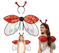 Genérico Ladybug Wings Adult, Halloween Bee Wings and Antenna Headband Costume, for Women Girls Party Favors (Ladybug)