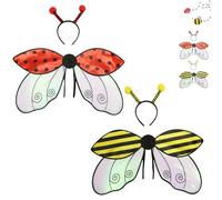Genérico Ladybug Wings Halloween Cosplay Costumes for Kids Girls, Ladybird/Bee Wings with Headband Accessories Set Party Favor (Ladybird+Bee)