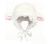 Genérico Lamb Bonnet, Cartoon Lamb Hat Cute Caps, Cute Cartoon Sheep with Strap Beanie Winter Cosplay Photo Props Party Supplies (Lace version)