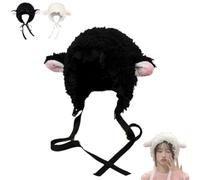 Genérico Lamb Fleece Bonnet, Cute Sheep Ears Hat for Girls, Warm Soft Winter Beanie Cap, Cozy Headwear for Kids & Women (FR/ES, Letras, Talla única, Black)
