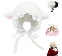 Genérico Lamb Hat for Girls,Cute Cartoon Plush Sheep Hat with Strap,Warm Faux Fur Lamb Ears Beanie Hats Winter Headwear for Party (FR/ES, Letras, S, White)